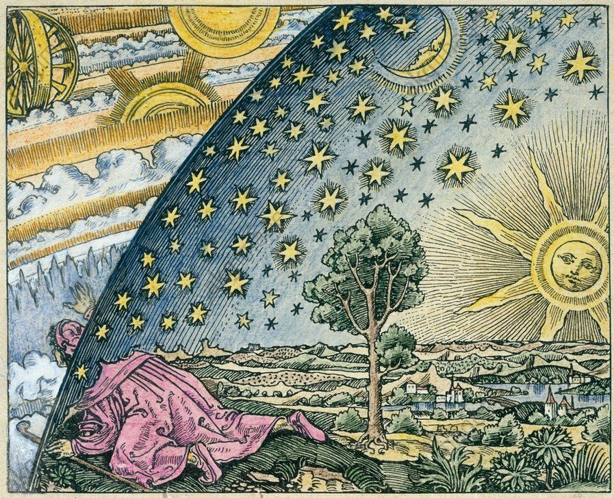 Flammarions Holzschnitt "Wanderer am Weltenrand" 